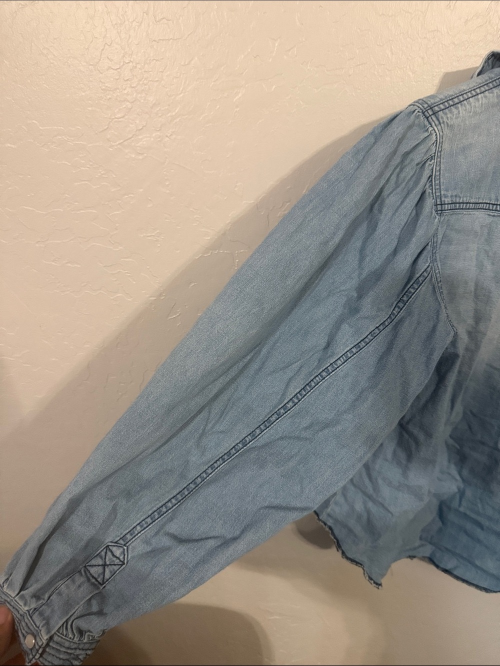 Free People Faded Light Blue Denim Button-Front Jacket - Picture 3 of 5